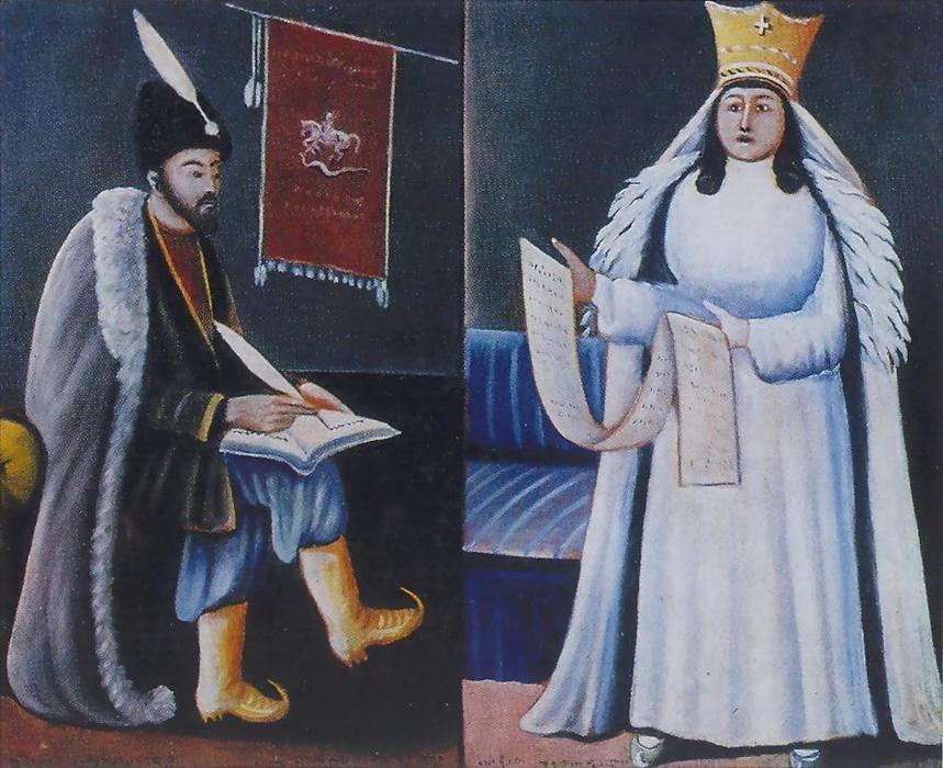 صورة زيتية للفنان بيروزماني تظهر روستافيلي والملكة تمارا